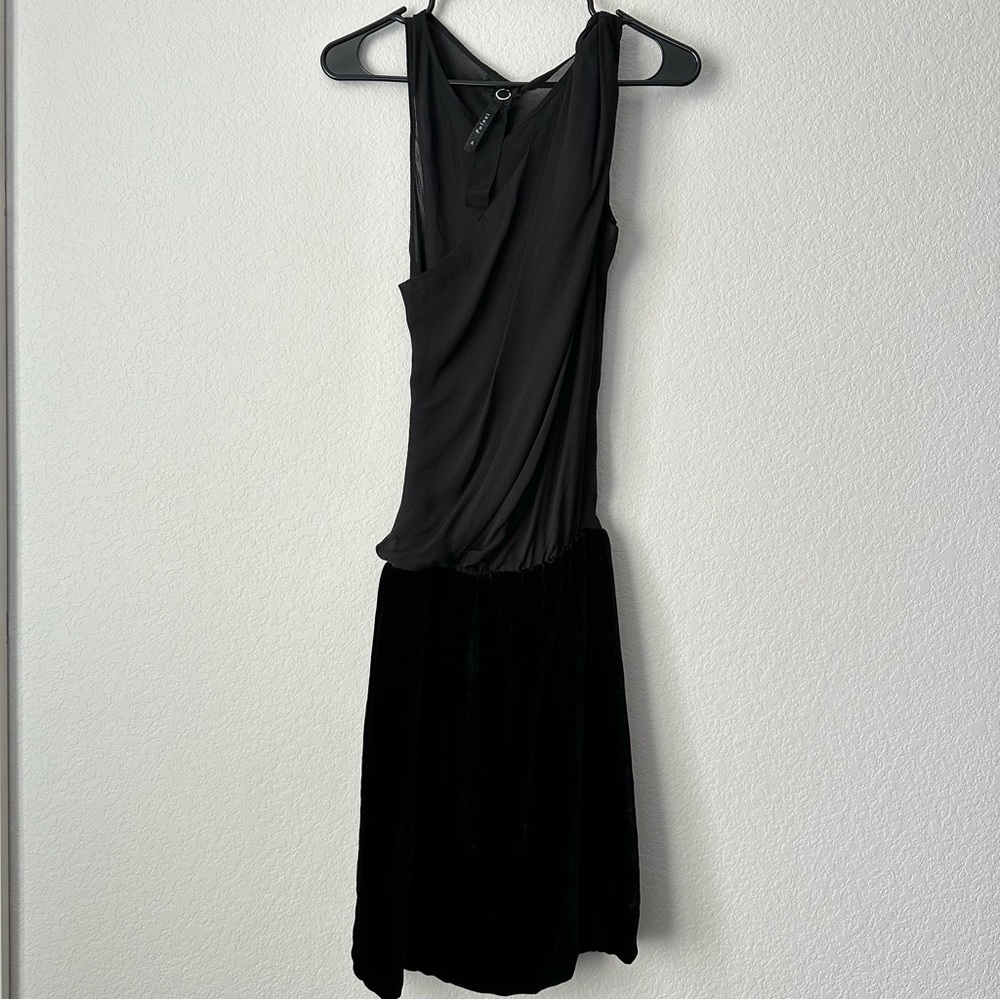New Poleci Silk and Velvet Black Midi Dress Size 4 Retail $250